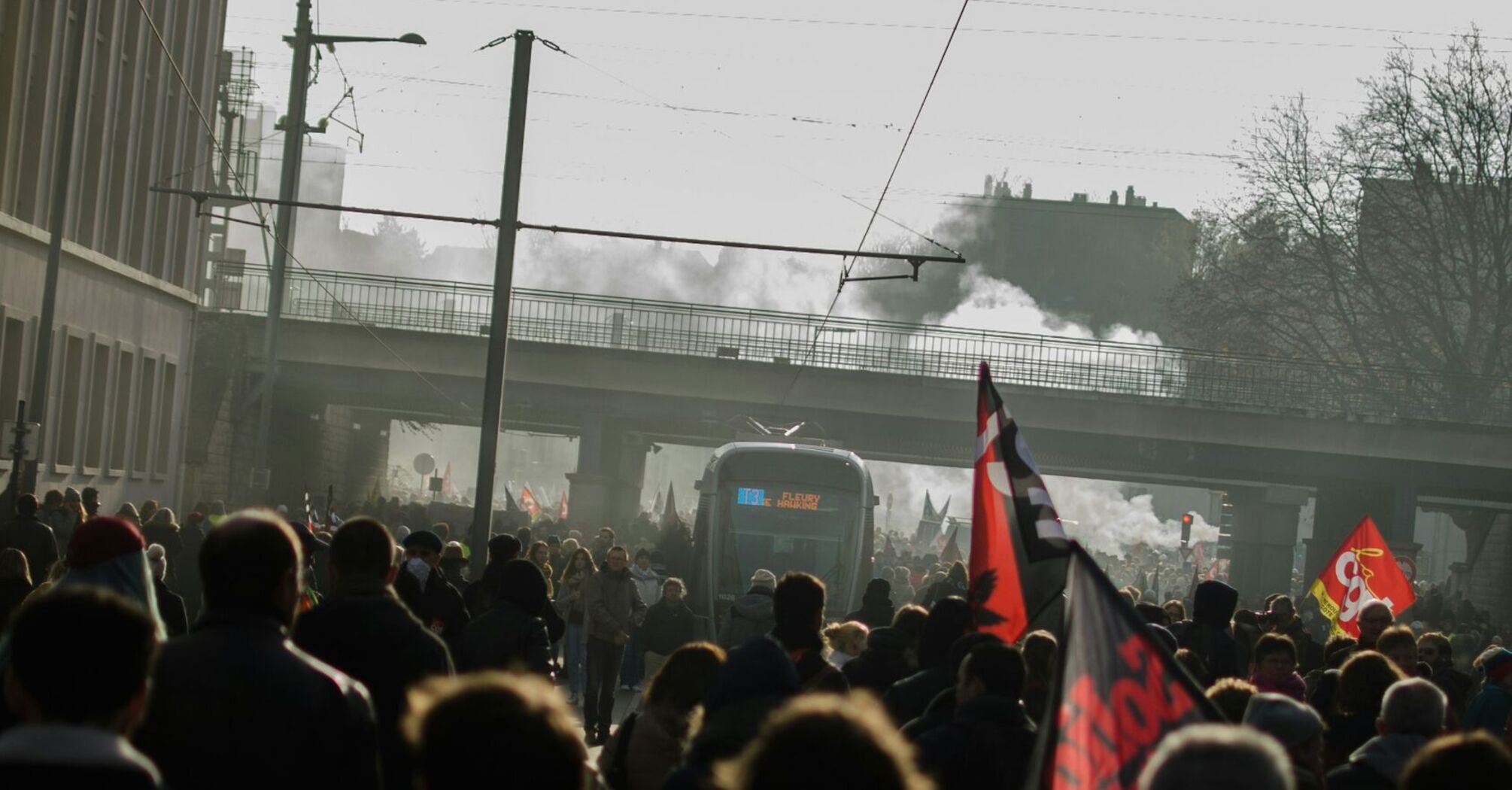 Crowd gathered during a strike