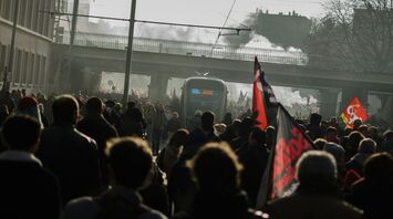 Crowd gathered during a strike