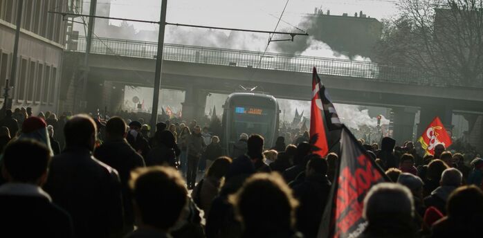 Crowd gathered during a strike