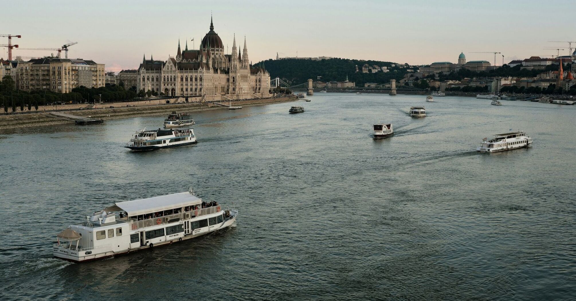 River cruise boats sailing on the Danube in Budapest
