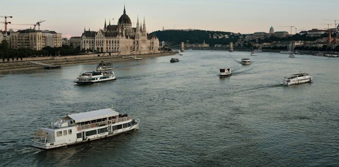 River cruise boats sailing on the Danube in Budapest
