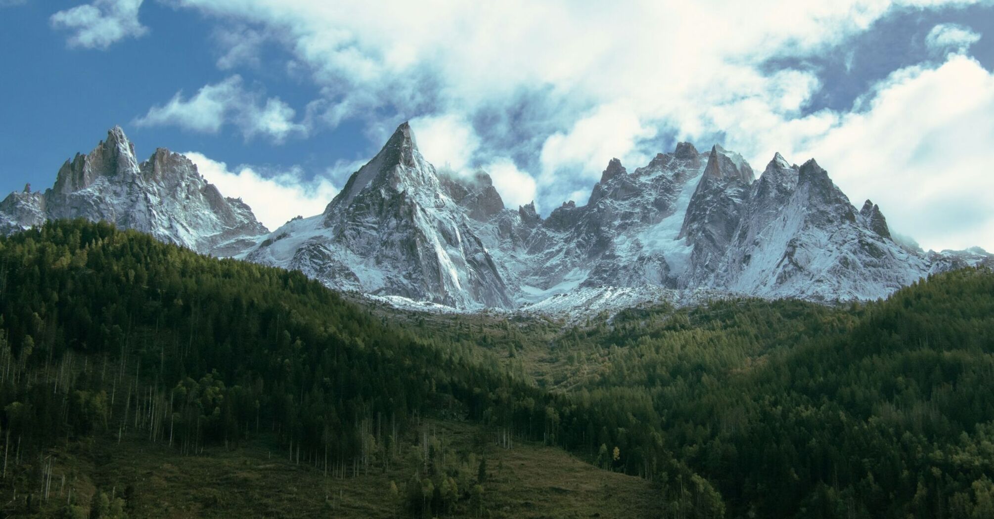Snow-covered peaks in the Mont Blanc massif