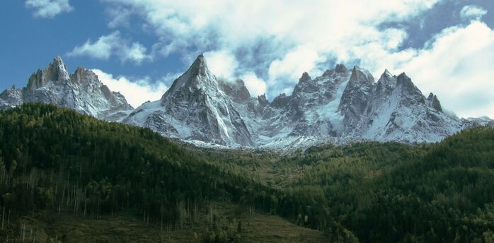 Snow-covered peaks in the Mont Blanc massif
