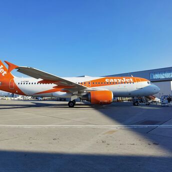 easyJet aircraft parked at airport terminal