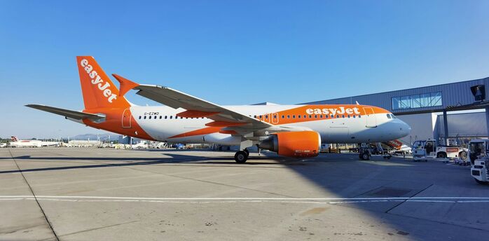 easyJet aircraft parked at airport terminal