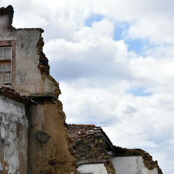 Partially damaged building