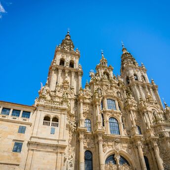 Santiago de Compostela Cathedral under blue sky