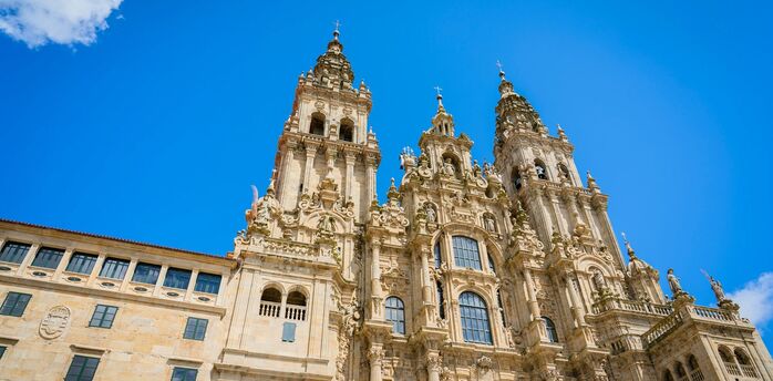 Santiago de Compostela Cathedral under blue sky