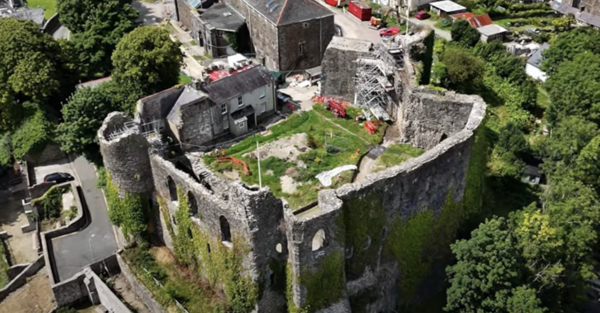 Aerial view of Haverfordwest Castle during restoration