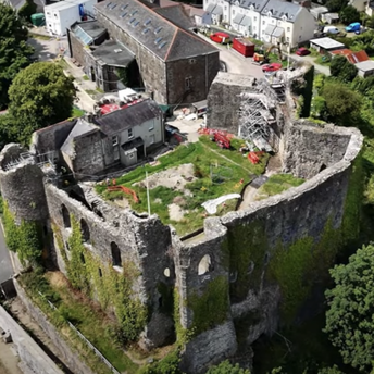 Aerial view of Haverfordwest Castle during restoration