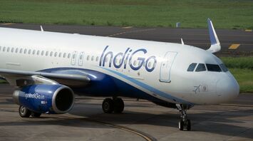 IndiGo aircraft taxiing at an airport