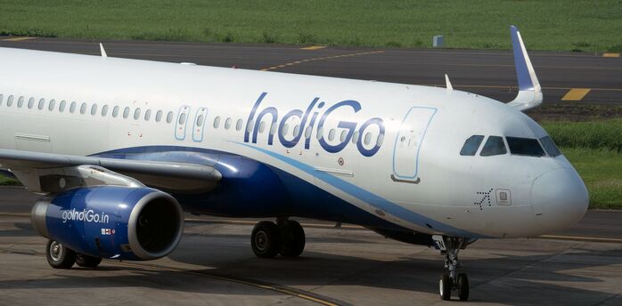 IndiGo aircraft taxiing at an airport