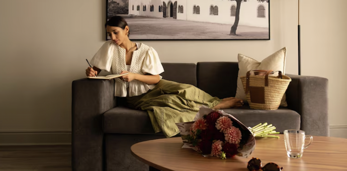 Guest working in a Radisson long-stay suite
