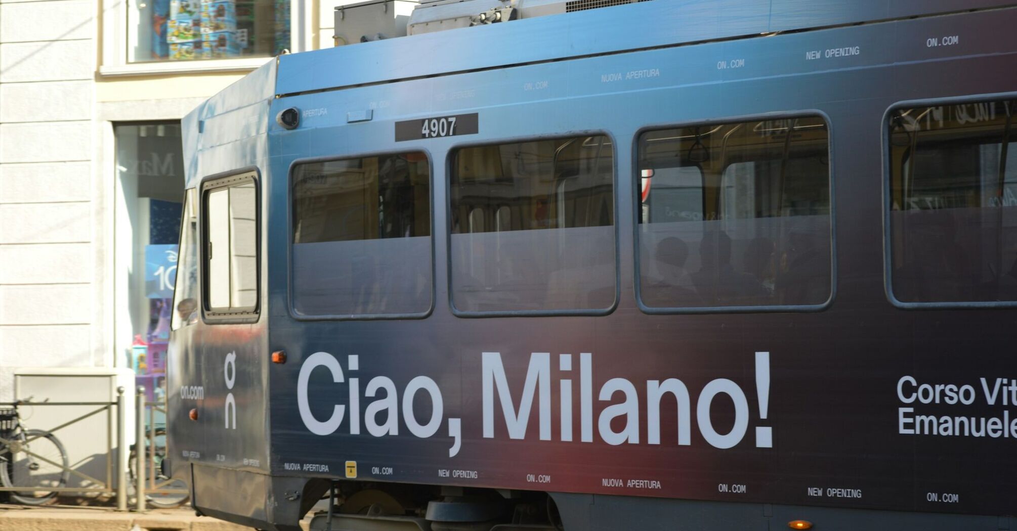 Milan tram with Ciao Milano advertisement