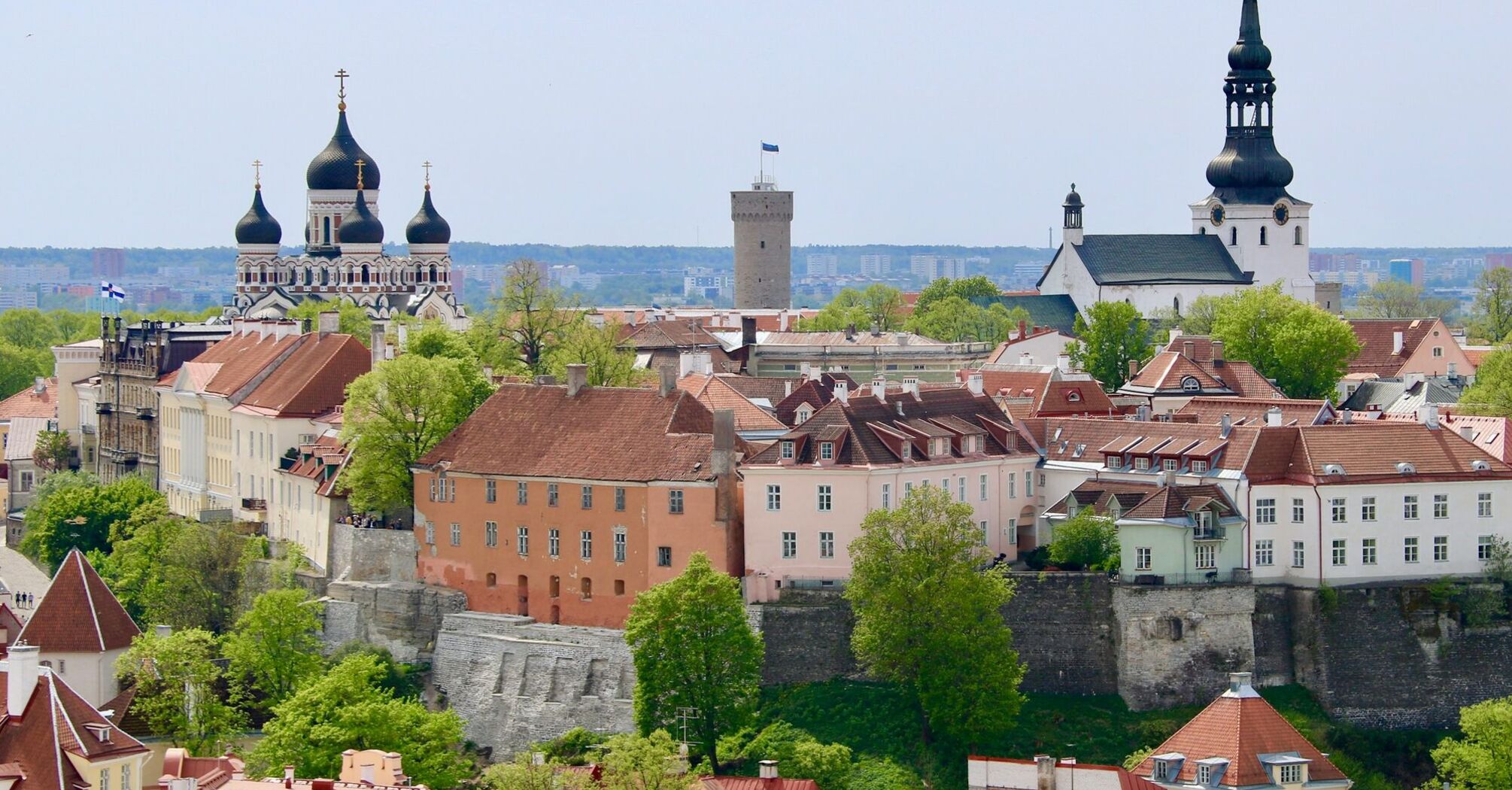 Tallinn skyline with historic churches and red-roofed buildings