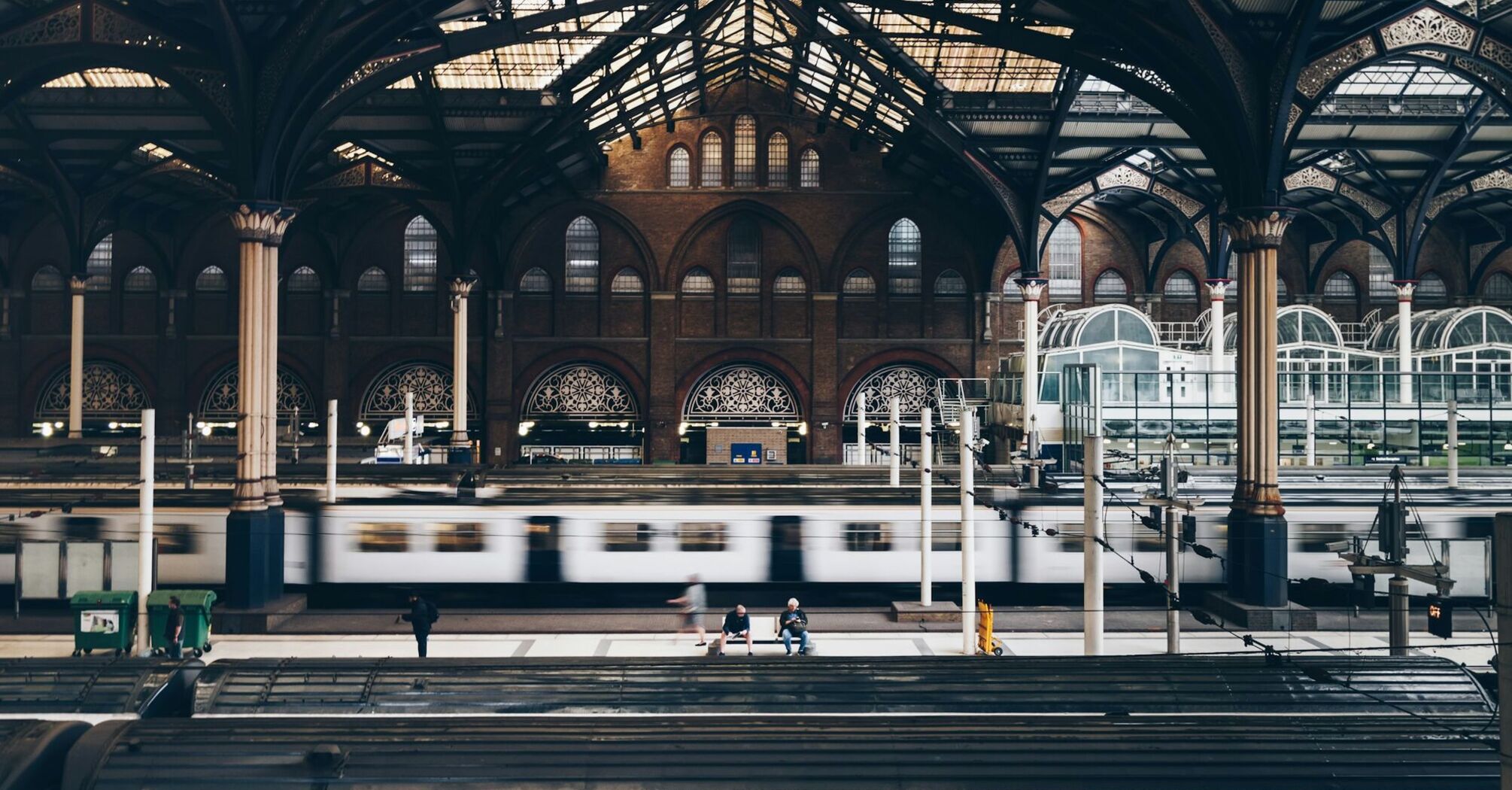 Train passing through a British railway station