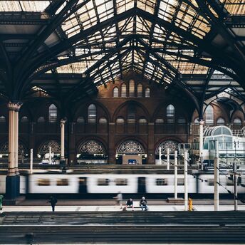 Train passing through a British railway station