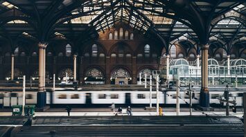 Train passing through a British railway station