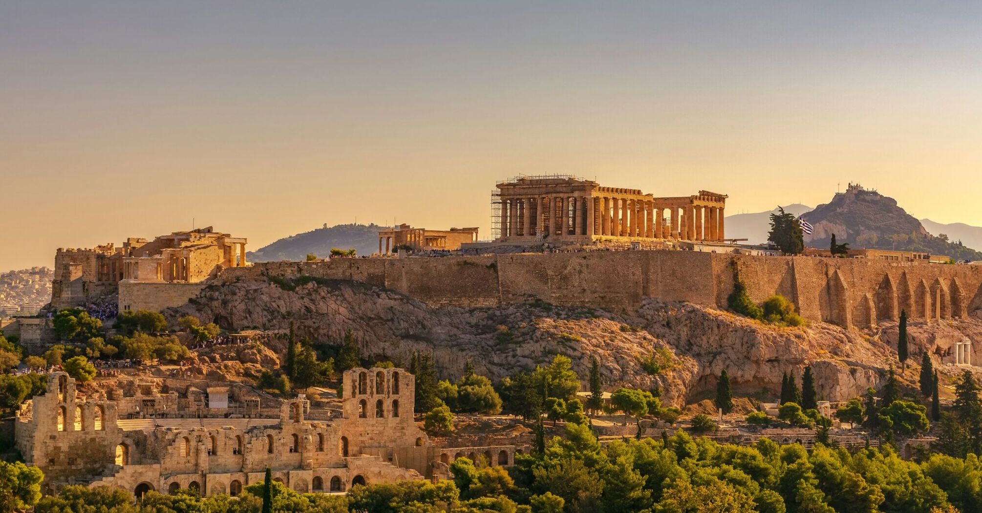 Acropolis and Parthenon in Athens at sunset