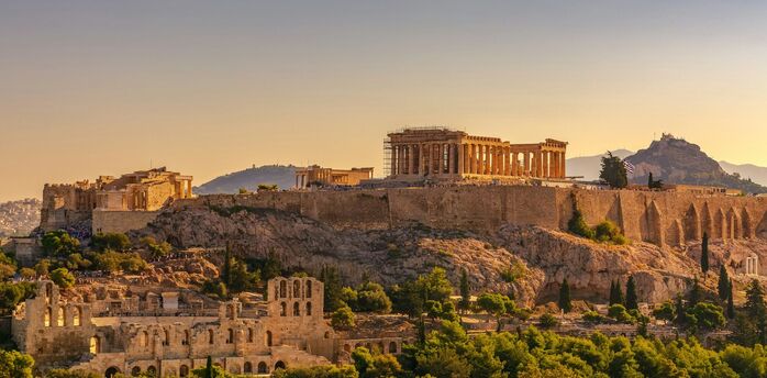 Acropolis and Parthenon in Athens at sunset
