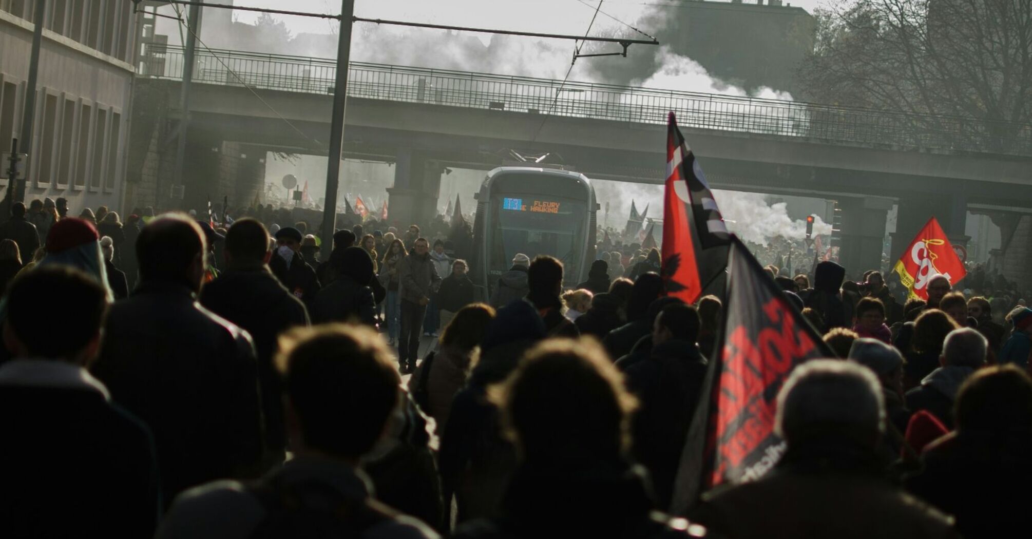 Transport workers at a union protest