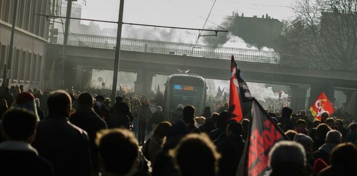 Transport workers at a union protest