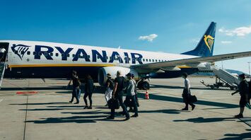 Ryanair passengers boarding an aircraft