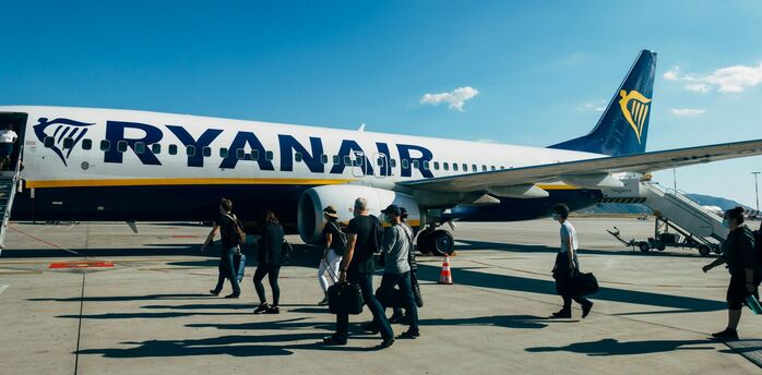 Ryanair passengers boarding an aircraft