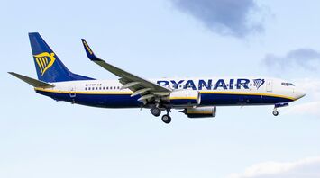 Ryanair aircraft approaching an airport