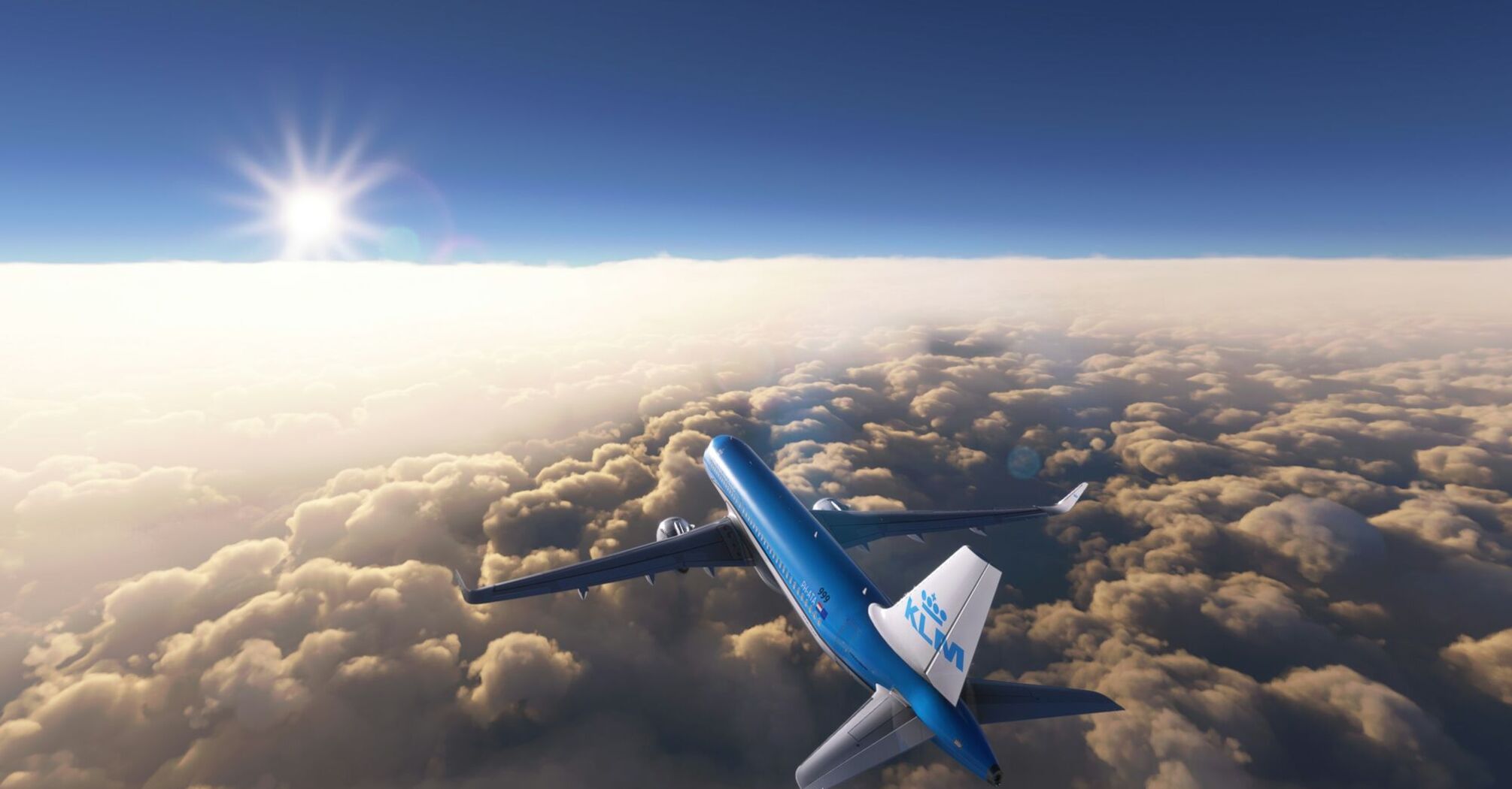 KLM aircraft flying above the clouds