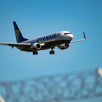 Ryanair aircraft approaching an airport