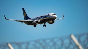 Ryanair aircraft approaching an airport