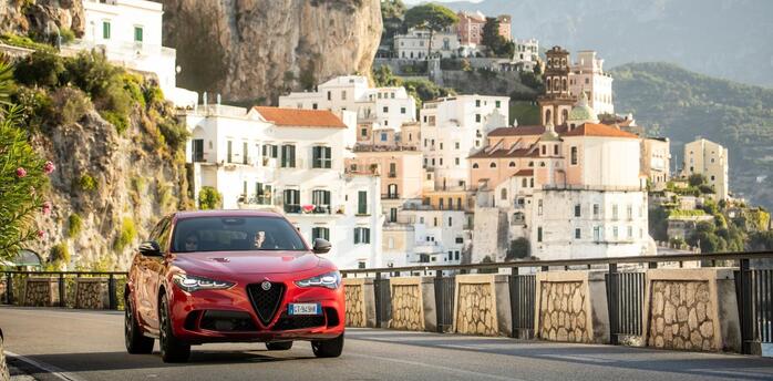 Alfa Romeo driving on the Amalfi Coast