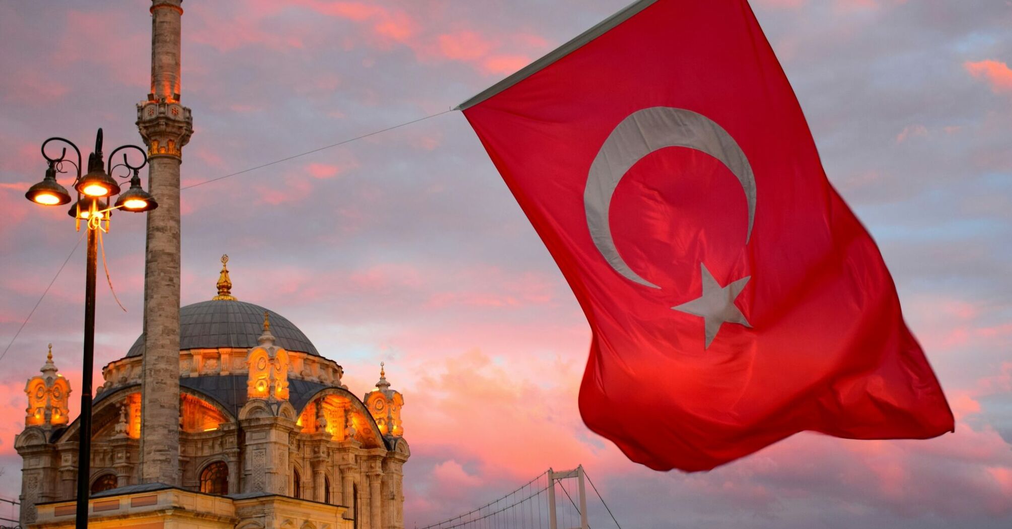 Turkish flag beside a mosque in Istanbul