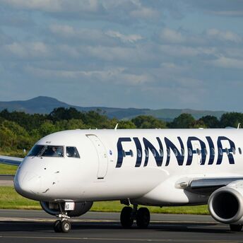 Finnair aircraft taxiing at the airport