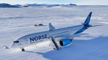 Norse Atlantic Boeing 787-9 on snowy runway