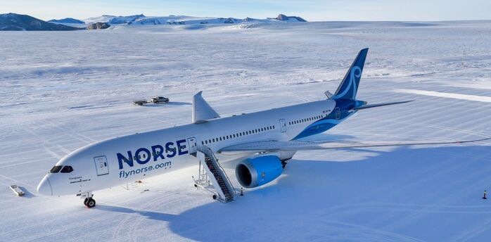 Norse Atlantic Boeing 787-9 on snowy runway