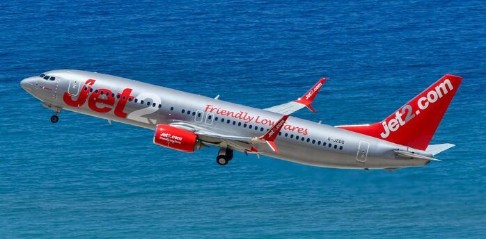 Jet2 Boeing 737 flying over the sea