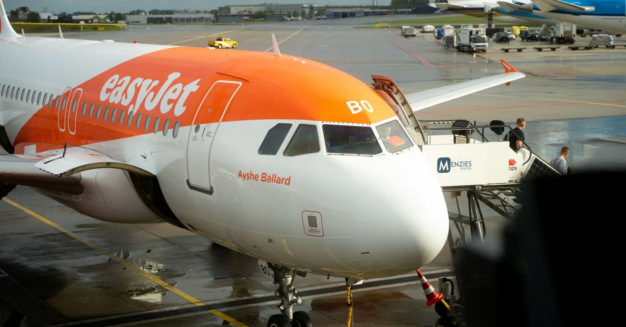 easyJet aircraft parked at an airport