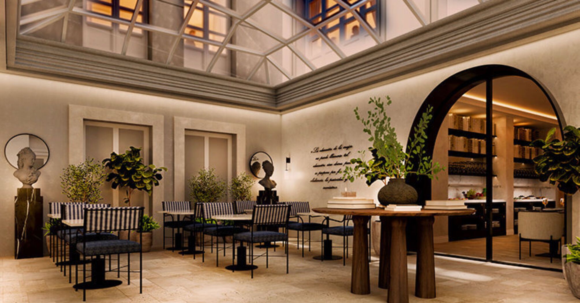 Rendering of San Bernardo hotel courtyard lounge