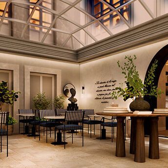 Rendering of San Bernardo hotel courtyard lounge