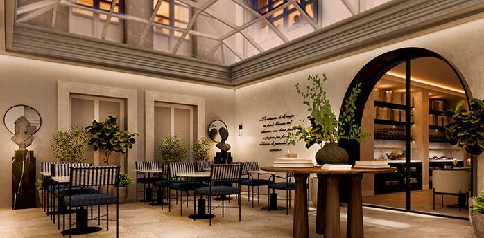 Rendering of San Bernardo hotel courtyard lounge