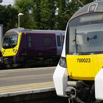 East Midlands Railway trains at a station