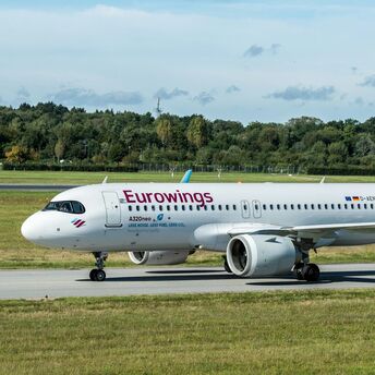 Eurowings Airbus A320neo taxiing at an airport