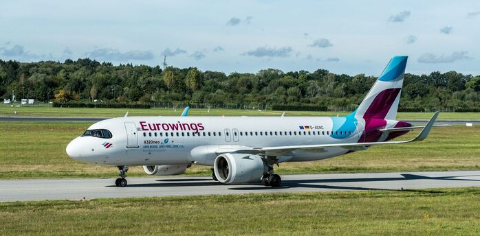 Eurowings Airbus A320neo taxiing at an airport