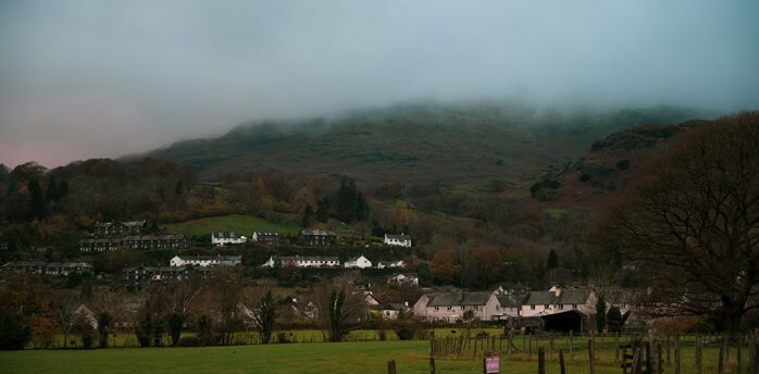 Cumbrian hills and village landscape