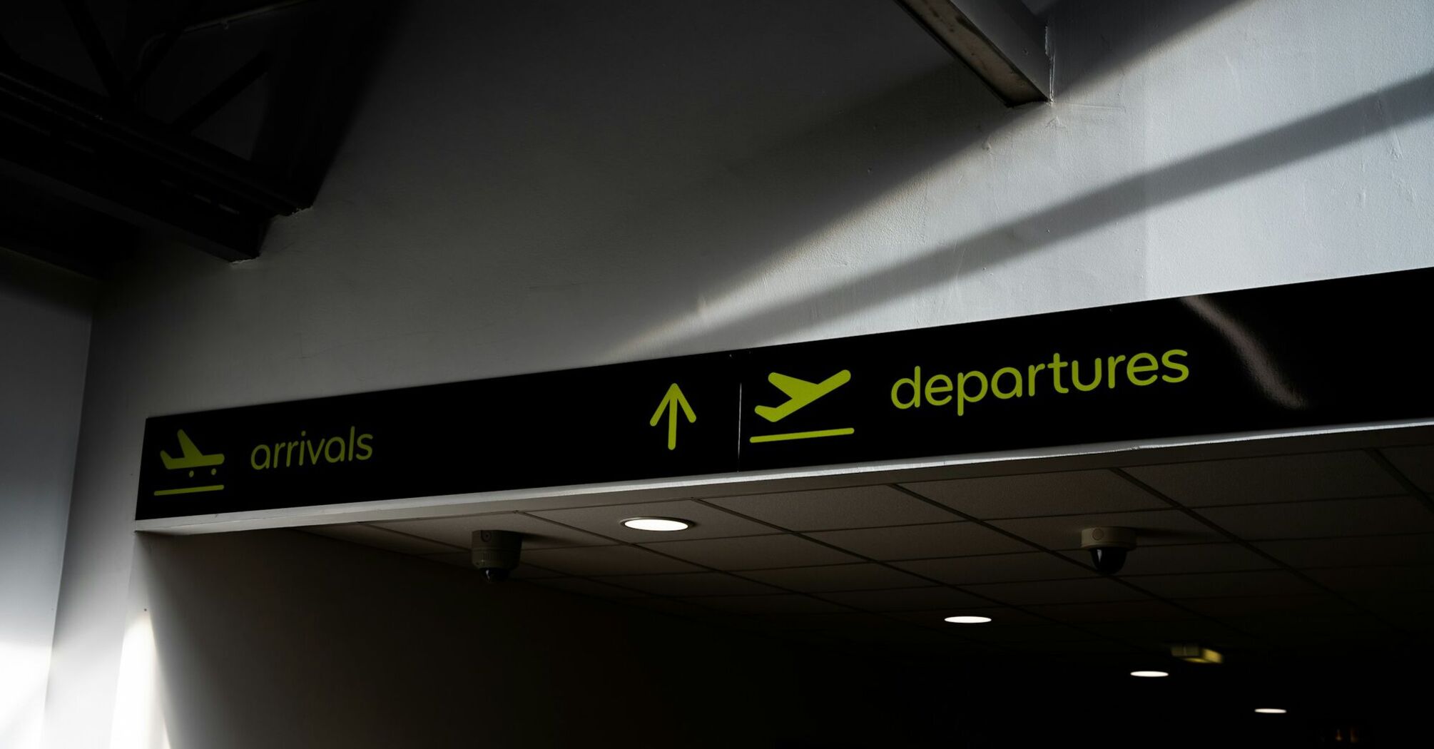 Airport arrivals and departures signs