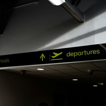 Airport arrivals and departures signs