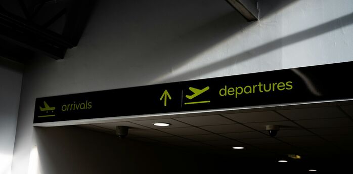 Airport arrivals and departures signs