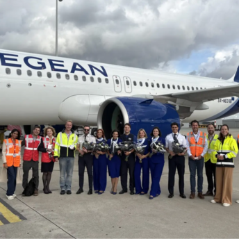 AEGEAN Airbus A320neo and crew at Rotterdam Airport
